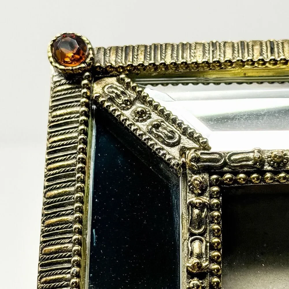 Mirrored Tabletop Picture Frame with Amber Colored Rhinestones 5x7